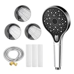 Cuteefun Shower Head and Hose 1.5m, Hard Water Filter Showerhead, 12.5cm Large Shower Panel, 3 Spray Modes Universal Handheld Shower, High Pressure Shower Head for Low Water Pressure, Silver