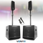 Vonyx VX1000 Active PA Speaker System with Mounts & Mic Bluetooth Mobile DJ Set