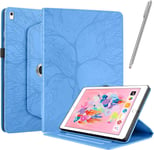 Coque Pour Ipad 9/8/7 (10.2-Pouce, 2021/2020 / 2019 Model, 9th / 8th / 7th Generation), Pu Flip Avec [Stylet] Fonction Support Étui Rotatif À 360° [Sommeil/Réveil Automatique] - Bleu