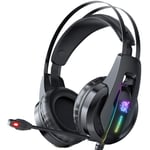 Haokaini Casque de Jeu avec Lumière RGB Casque Stéréo à Effet Surround avec Micro Antibruit Casque Pc pour Ordinateurs Portables Ps4 Téléphones Portables Et Plus