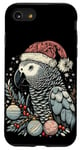 Coque pour iPhone SE (2020) / 7 / 8 Chapeau de Noël perroquet gris africain Arbre de Noël et ornements