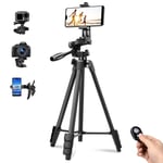 Phone Tripod Stand 57 Inches 144CM Retractable Professional Selfie Stick Travel Camera Tripod Bluetooth Wireless Remote Compatible with Camera,iPhone Samsung and Android Smartphones,Gopro (57Inch)