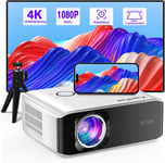 [Mise au point automatique/correction trapézoïdale] Vidéoprojecteur 4K pris en charge,1080P 6G WiFi Bluetooth,projecteur vidéo 28000L extérieur/home cinéma avec trépied pour iOS/Android/TV