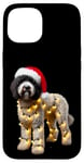 iPhone 15 White Lagotto Romagnolo Santa Hat Christmas Lights Dog Owner Case