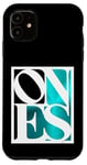 Coque pour iPhone 11 Graphique Turquoise One Of Them Ones Distress, couleur turquoise