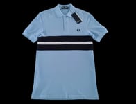 Fred Perry Mens Sky Blue Sports Tape Polo Size UK Small 33- 34" Chest M5566 E74