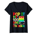 Womens Pop It for 100 Days Of School 7th Grade Teacher Kids 100 Day V-Neck T-Shirt