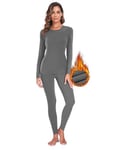 YADIFEN Thermals for Women Ultra Heated Base Layers Thermal Pyjamas Underwear Sets Ladies Long Sleeves Tops & Bottoms Long Johns Fleece Lined Leggings Light Grey XXXL