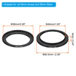 49mm-58mm Metal Step Up Ring, 2 Pcs Camera Lens Filter Adapter Ring Black