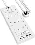 Extension Lead with USB Slots, 8 Way Socket Surge Protection with 4 USB Multi TV