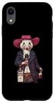 Coque pour iPhone XR Opossum américain dans un chapeau de cowboy buvant une bouteille de whisky