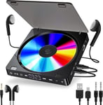 Portable Personal CD Player, Rechargeable 1200mAh, Anti-Skip, Dual Headphones