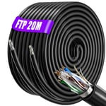 Cable Ethernet 20m, Câble Réseau RJ45 20m Cat 6 Blindé | AWG 23, FTP PIMF CCA, Anti-Interférence Cable Internet, Haut Debi Gigabit CAT 6 Cable | (Noir, 20 mètres)