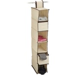 Etagère à suspendre en tissu, 6 compartiments, 2 tiroirs, pour dressing, hlp: env. 82 x 14,5 x 30 cm, beige - Relaxdays