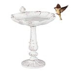 relaxdays Abreuvoir Oiseaux, Fonte de Fer, décoration Jardins, Style Antique, mangeoire sur Pied, 40 cm de Haut,Blanc