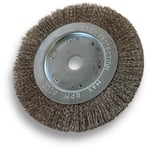 Brosse circulaire inox ø 175 mm Epaisseur 1 rang Fil dur 0.30 mm ondulé Alésage 20 mm + réducteur bague 16/12 mm Touret meuleuse affûteuse ponceuse