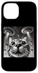 Coque pour iPhone 14 Cat Selfie with UFO Weird 50s Photo