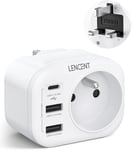 Adaptateur Prise Anglaise Française, Avec 2 Ports Usb Et 1 Port Usb-C Adapté À Angleterre, Irlande, Royaume-Uni, Écosse, Adaptateur Électrique Mâle Uk/Femelle France, Type G