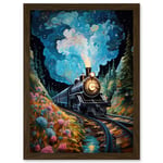 Train Ride to Imagination Land Conceptual Art Oil Painting Dream Journey Railroad Artwork Framed Wall Art Print A4