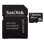 SanDisk 32GB Class 4 MicroSD with microSDHC-SD Adapter, Black