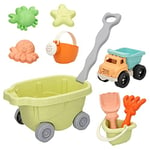 ColorBaby Jouets de Plage biodégradables et durables, Comprend 9 Accessoires, Chariot pour Enfants, Pelle de Plage, râteau, Seau de Plage pour Enfants, arrosoir, 3 Figurines (49481)