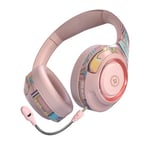 Casque de jeu Bluetooth 5.0 HIFI 3D Stéréo Basse sans fil RVB Lumière PC Casques avec microphone pour tablette pour ordinateur portable PS4, Rose