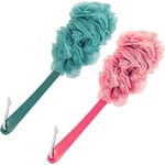 Lot de 2 épurateurs pour le dos pour la douche, brosse éponge en luffa pour l'exfoliation du corps, brosse à récurer pour la douche avec long manche,