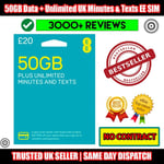 50GB DATA + Unlimited UK Minutes & Texts for 30 Days - PayG EE SIM - NO CONTRACT