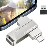 Clé USB 256 Go pour iPhone, Cle USB 3 en 1 Sauvegarde en Un Clic de Photos et Vidéos, Mémoire Stockage Externe Compatible avec iPhone/iPad/Android/PC