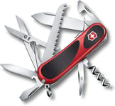 Evolution Grip S17 Couteau de Poche Suisse, Léger, Multitool, 15 Fonctions, Tire Bouchon, Lame Fixe, Rouge/Noir(Q83)