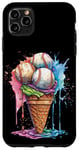 Coque pour iPhone 11 Pro Max Ice Cream Baseball – Cône de glace mignon tenant des balles de baseball