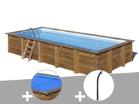 Kit piscine bois Gré Braga 8,15 x 4,20 x 1,46 m + Bâche à bulles + Douche