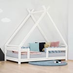 Lit Tipi Enfant TAHUKA avec barrière de sécurité - Bois Massif - Blanc - 120 x 190 cm