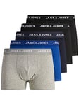 JACK & JONES Men's Jacbasic Plain Trunks Pack of 5 Boxer Shorts, Black, Blue, Grey, S