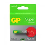 6 GP Super Alkaline AAA Batteries G-Tech LR03 1.5V No Mercury 6BL Pack EXP 2033