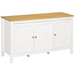 HOMCOM Buffet Meuble de Rangement avec 3 Portes 2 étagères réglables Plateau Aspect Bois Clair - 120 x 40 x 70 cm Blanc