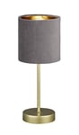 Fischer & Honsel Lampe de table Aura - Doré - Parasol en tissu - Velours gris/intérieur doré - Hauteur : 34 cm - D : 13 cm - Avec interrupteur à cordon - 1 x E14 max. 25 W - 50494