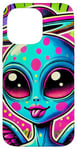 Coque pour iPhone 14 Pro Max Alien coloré avec halo et ailes Pop Art cool