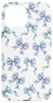 Coque pour iPhone 15 Nœuds en toile bleue et blanche pour femme