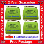 4 x BT Verve 450/410 Quad Cordless Phone Batteries GP 5M702BMX NiMH 2.4v 600mAh