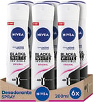 NIVEA Black & White Invisible Original Spray Lot de 6 (6 x 200 ml) Déodorant anti-taches de soins féminins, Déodorant invisible pour protéger la peau et les vêtements