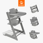 STOKKE® Tripp Trapp® Barnstol Bok Storm Grey inkl. bricka Storm Grey och babyset V2 Storm Grey