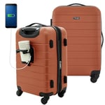 Wrangler Ensemble de valises intelligentes avec Porte-gobelet et Port USB, Orange brûlé, 20-inch Carry-on, Ensemble de Bagages intelligents avec Porte-gobelet et Port USB