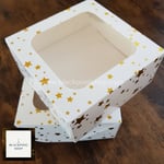 2 x FESTIVE GOLD STARS CELEBRATION Food Cake Treat Gift Boxes Clear Window xmas