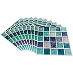 Frise Murale Adhesive,10PCS Auto-Adhésifs Stickers Carrelage Autocollant de Carrelage 20x20cm, pour Maison, Cuisine, (Cyan)