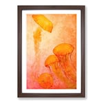 Big Box Art The Orange Jellyfish Painting Framed Wall Art Picture Print Ready to Hang, Walnut A2 (62 x 45 cm)