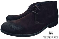 Brand New €350 TRUSSARDI Men BLACK COFFEE Suede Leather Desert Boots UK11 EU44