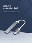 USB-jakaja 3.0 alumiiniseosta HUB-keskitin nopea 4-porttinen USB-telakointiasema yhden vedon moniliitäntämuunnin kannettavan tietokoneen ulkoinen näppäin hiiri USB-sovitin-hopea-USB