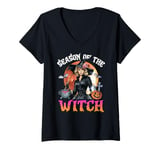 Womens Season Of The Witch Bats Pumpkin Cauldron Halloween V-Neck T-Shirt