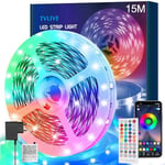 TVLIVE Ruban LED 15M(15Mx1) RGB Bande LED Multicolore App Contrôle,Led Ruban avec Télécommande à 40 Touches, Synchroniser avec Rythme de Musique/Fonction de Minuterie, pour Décoration Cuisine Mariage